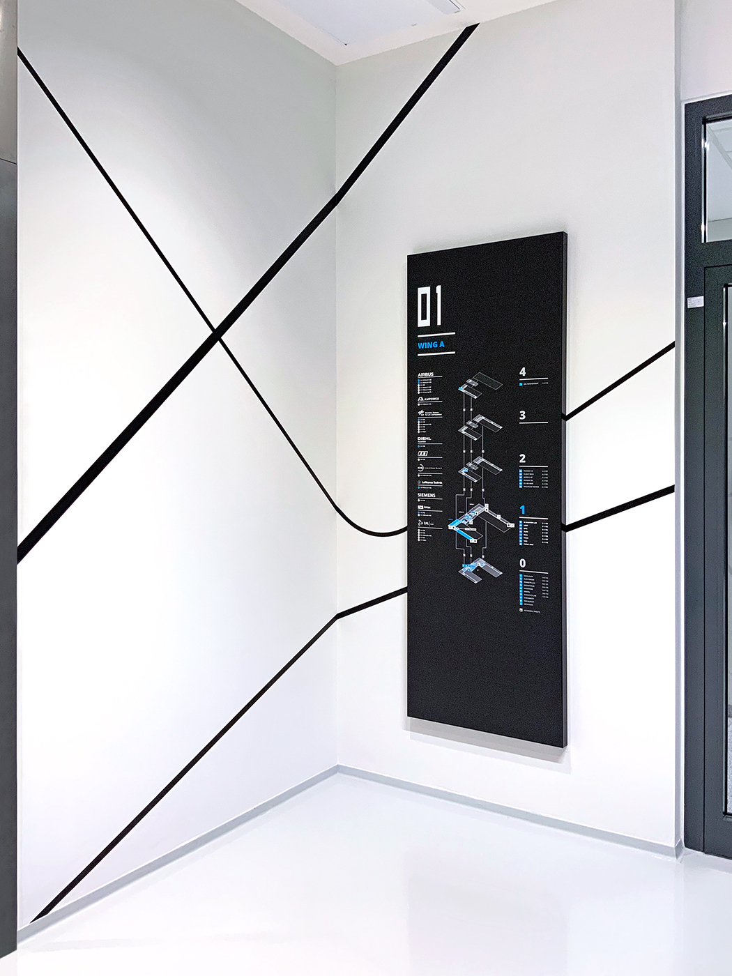 Elevator lobby wall graphics and site map